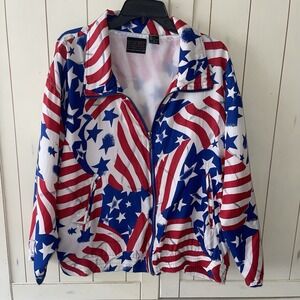 VTG Mureli Women's USA Flag Zip Jacket 100% SILK America Sz L